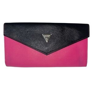 GUESS Hot Pink Faux Saffiano Long Envelope Clutch Wallet